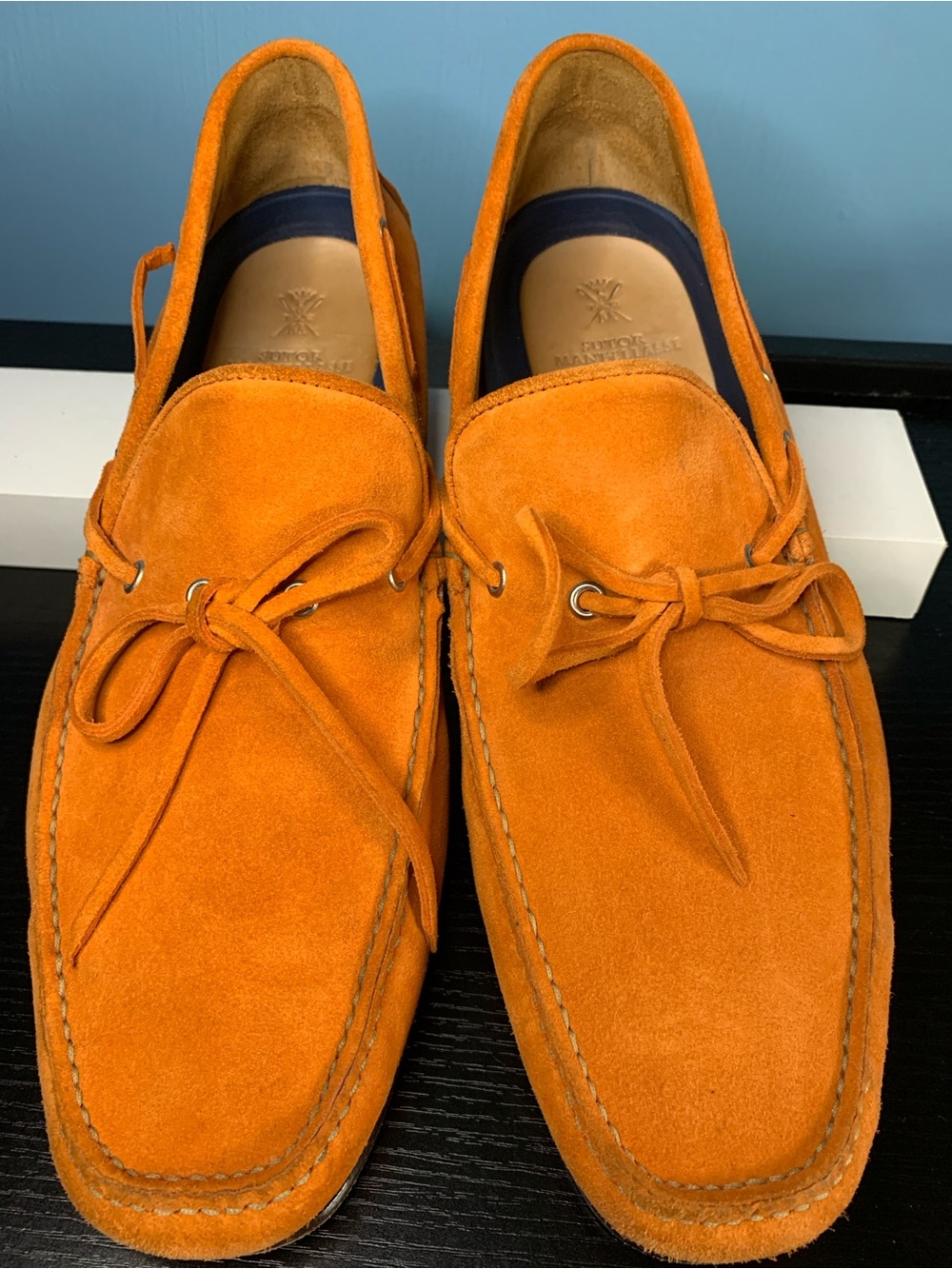 Sutor Mantellassi Suede Driving Loafers in Orange
